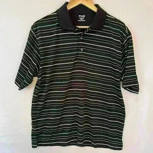 Men’s PING Striped Athletic Performance Polo Black, White and Green Size Medium